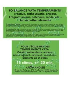 Vata - Comforting - natural Ayurvedic Incense Cones, 15 cones